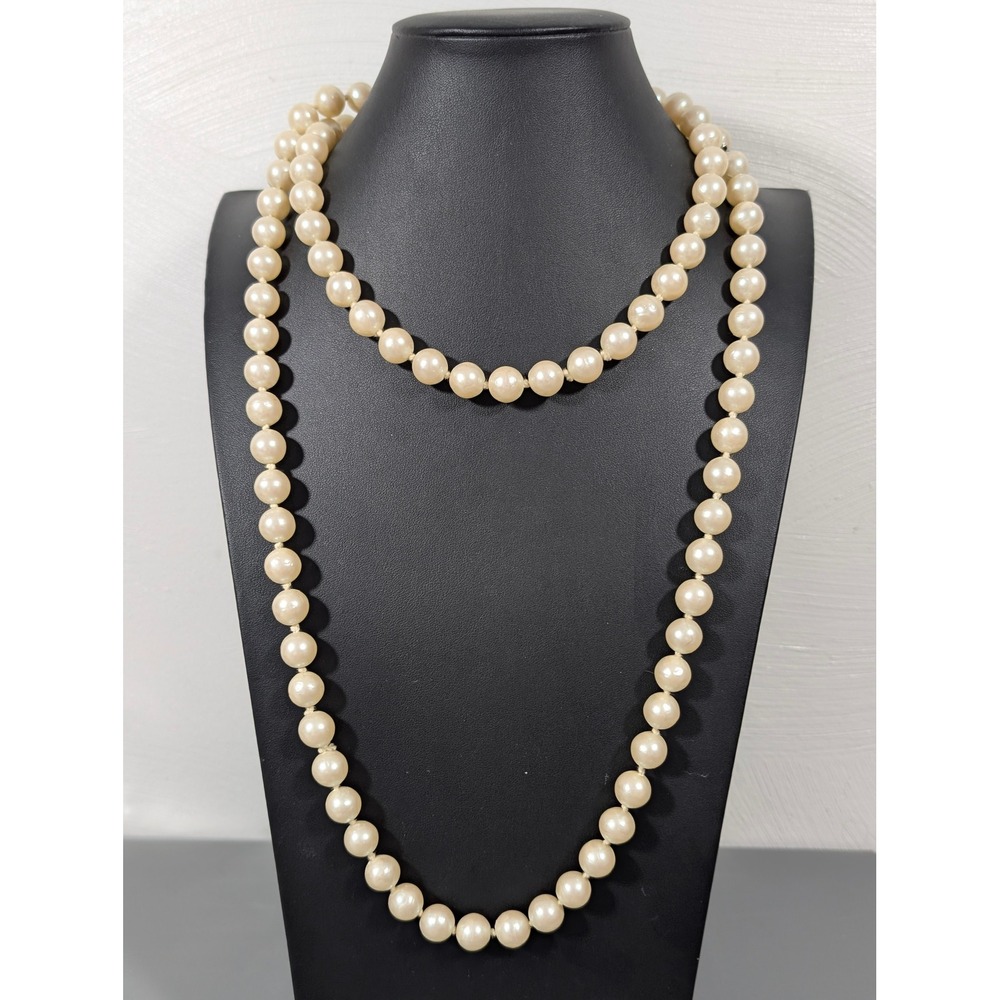Vintage Faux Pearl Necklace 50" Long Heavy Acrylic‎ Beads Layering Statement